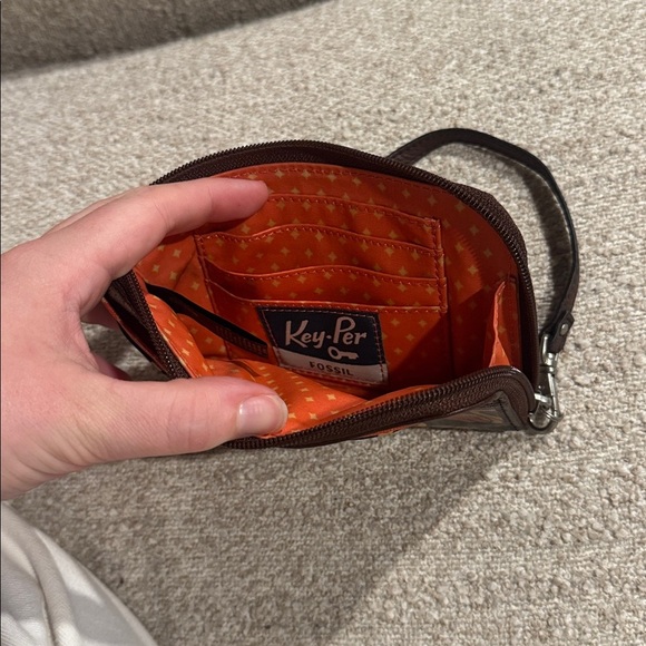 Fossil Key-Per Patent Leather Cowhide Trim Colorful Swan Wristlet Wallet Pouch - Picture 4 of 5